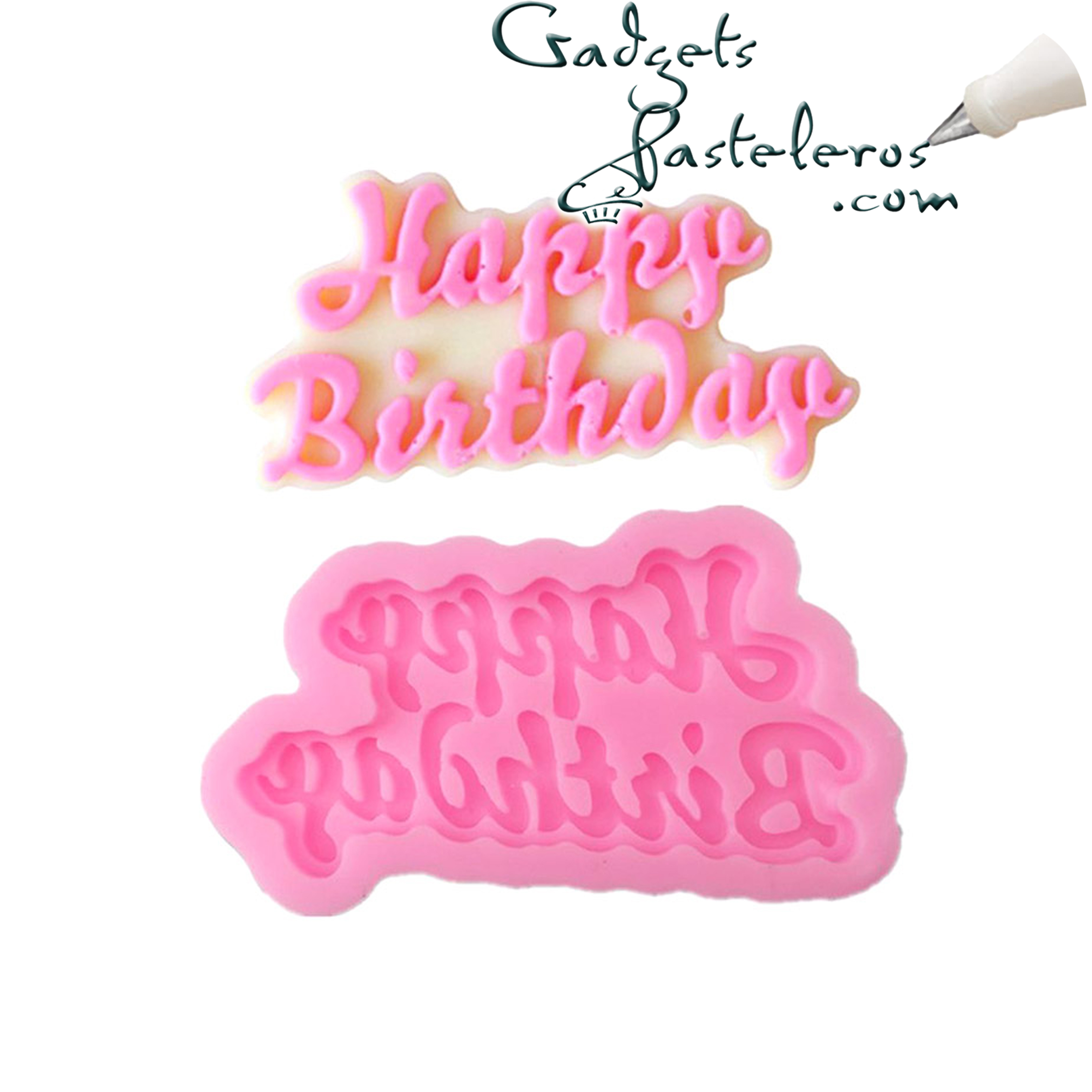 diseño de Winkey con texto en inglésHappy Birthday 8.5 x 5.5 cm gris Molde de silicona para tartas 