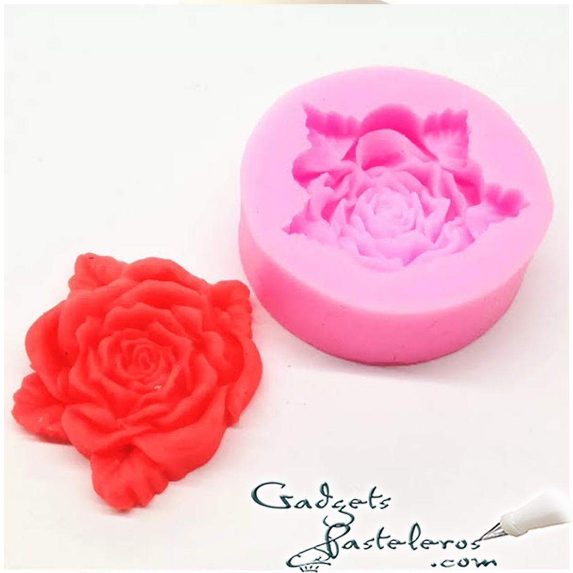 Molde silicona Rosa 3D pequeña hojas