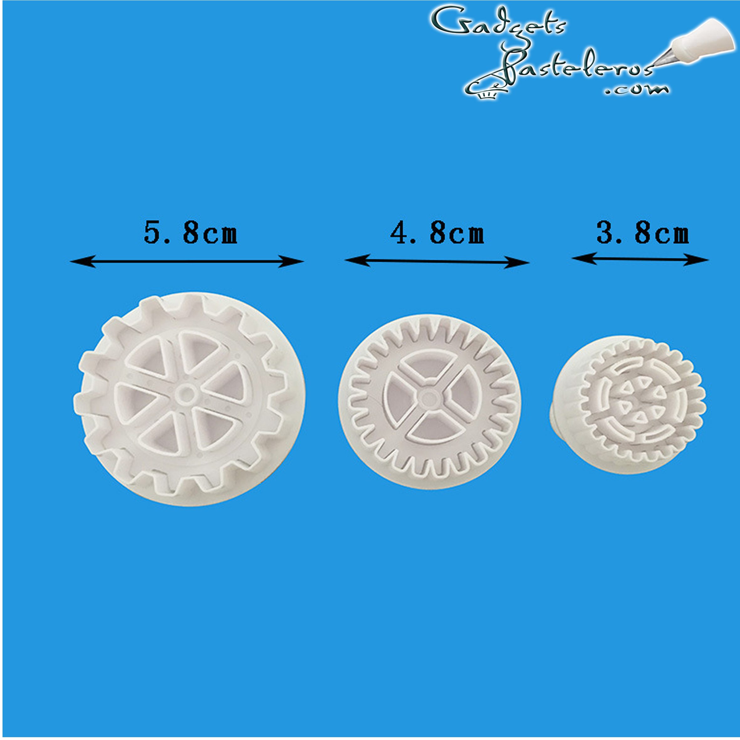 Set x 3 Cortadores push Diseño Engranajes - Imagen 2