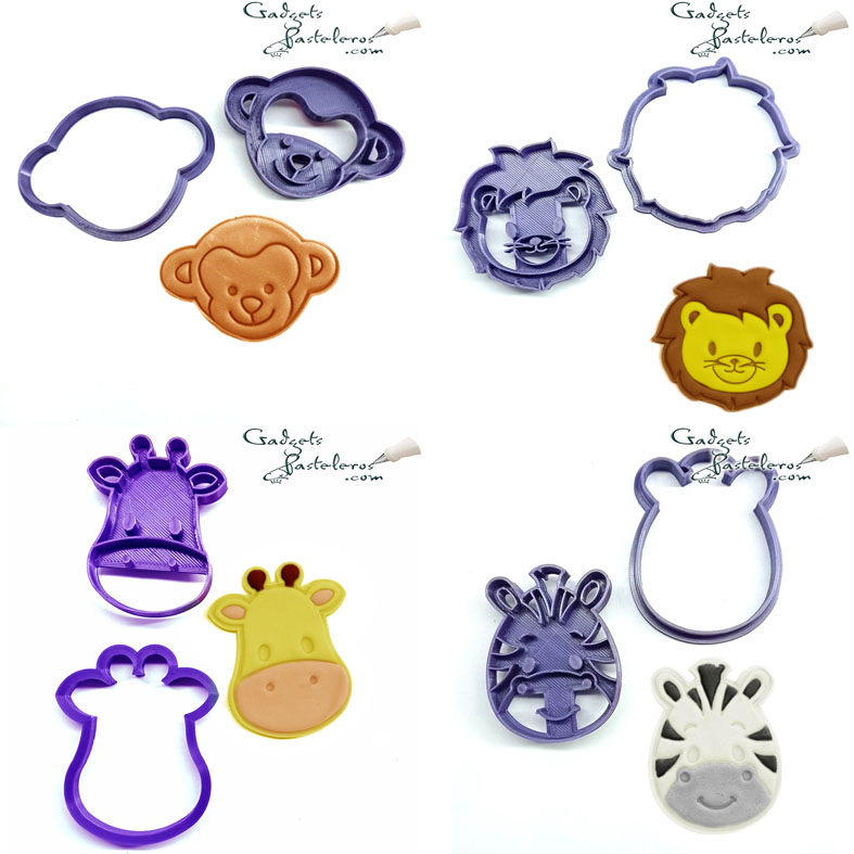 Set x 4 Cortadores Cara Animales Selva
