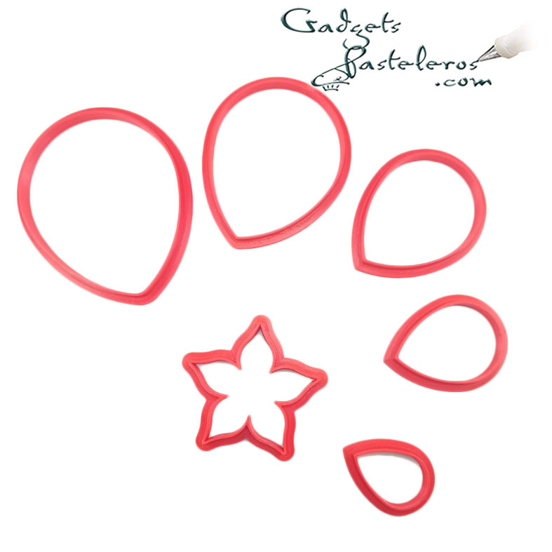 Set Cortadores x 5 pétalos +Sépalo Rosa - Imagen 2