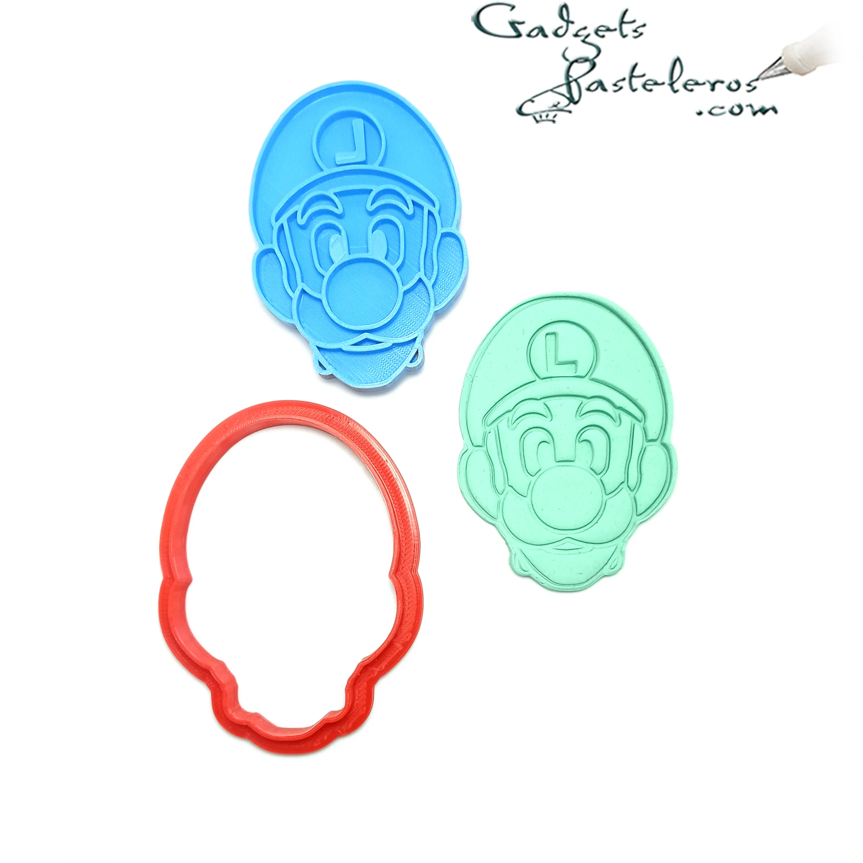 Cortador + sello con soporte Cara Luigi Bros