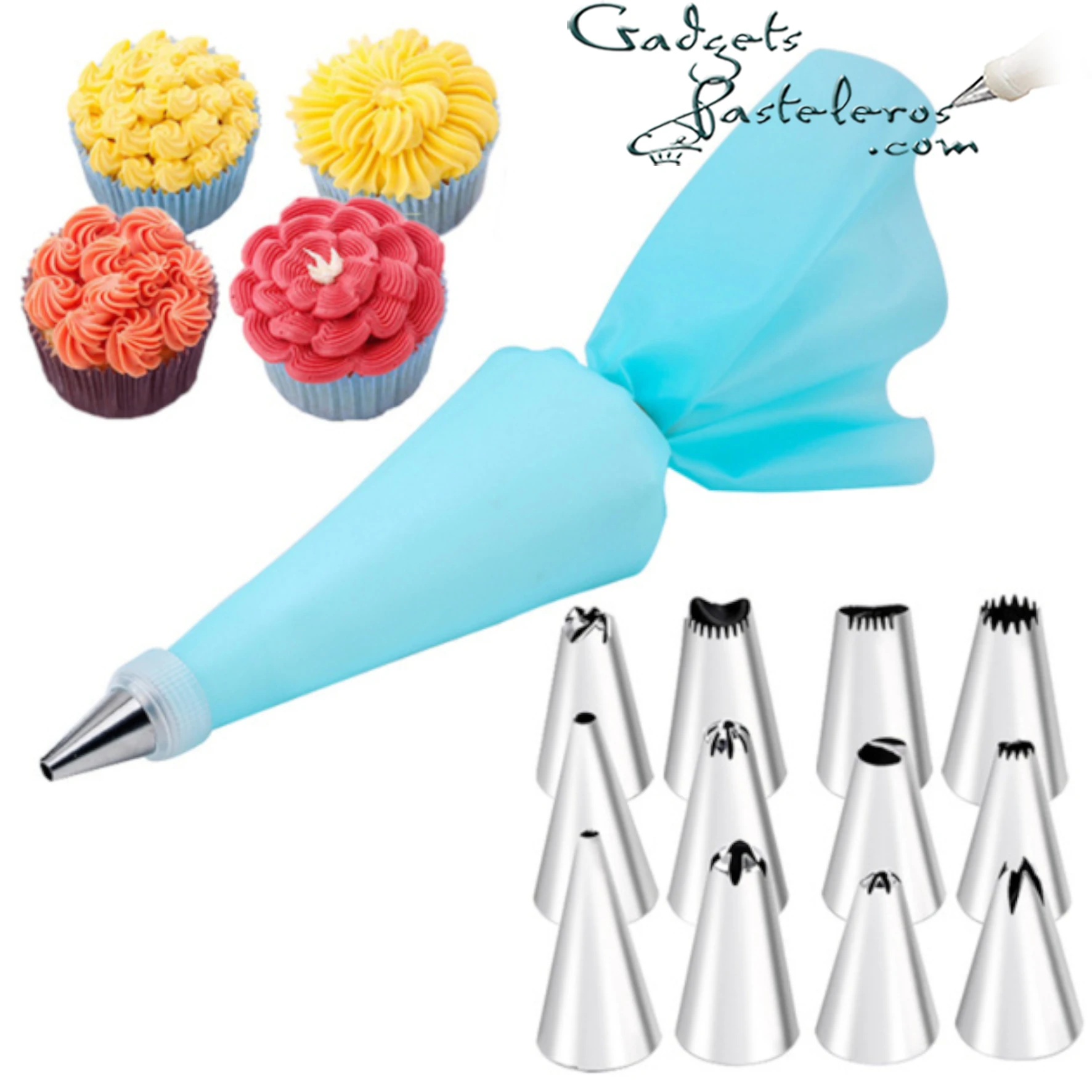 Set x 12 Boquillas + Acople +Manga Azul Pequeña