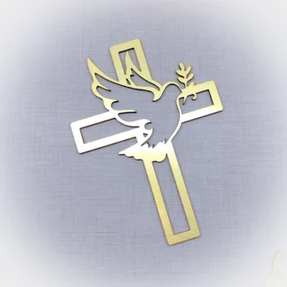 Topper Frontal Cruz Comunión Paloma MDF  Dorado