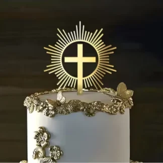 Topper Acrílico delgado Frontal Dorado Cruz con halo de luz