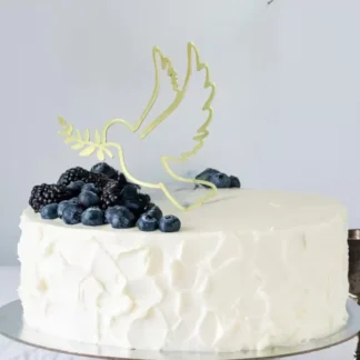 Topper Acrílico delgado Frontal Dorado Paloma con rama Olivo