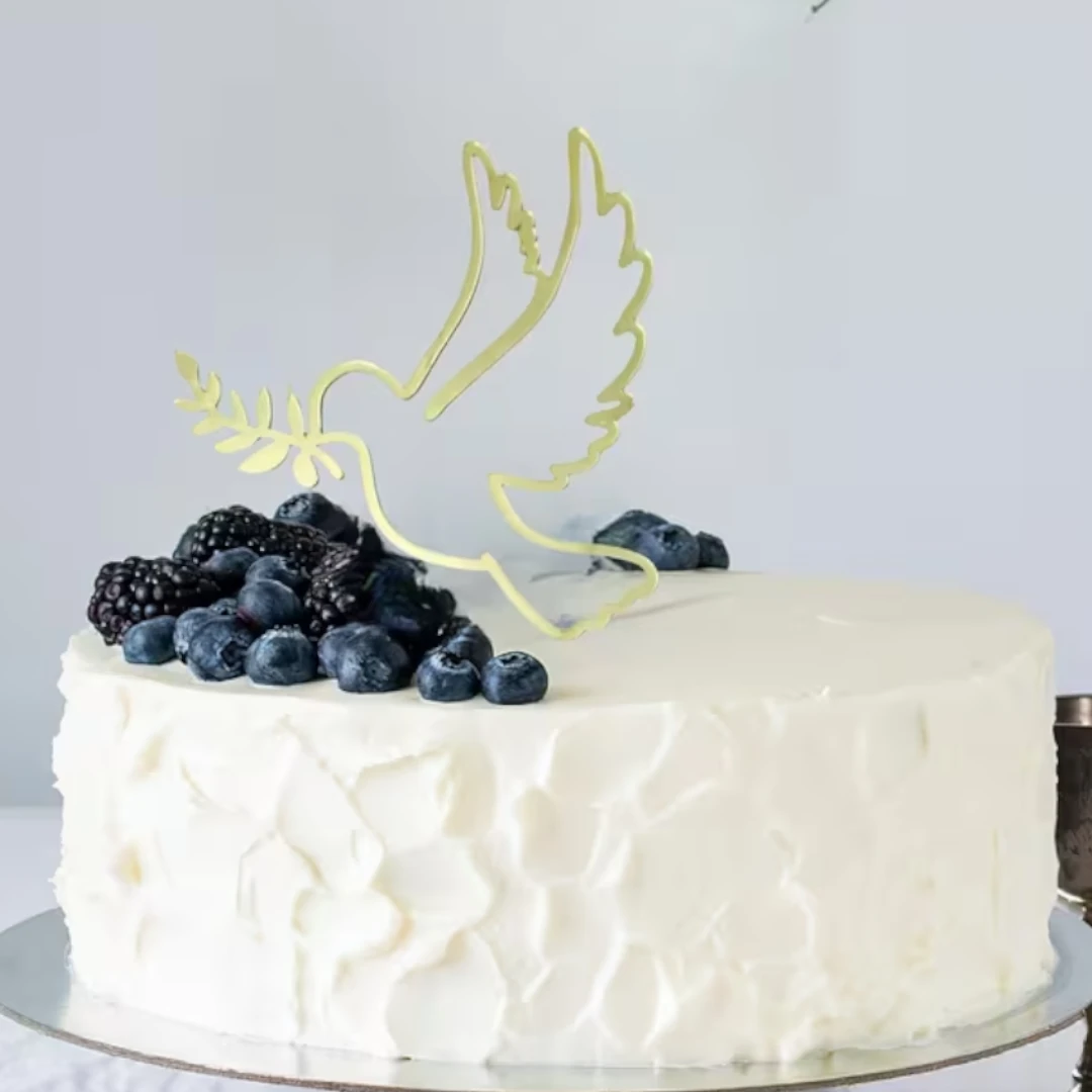 Topper Acrílico delgado Frontal Dorado Paloma con rama Olivo