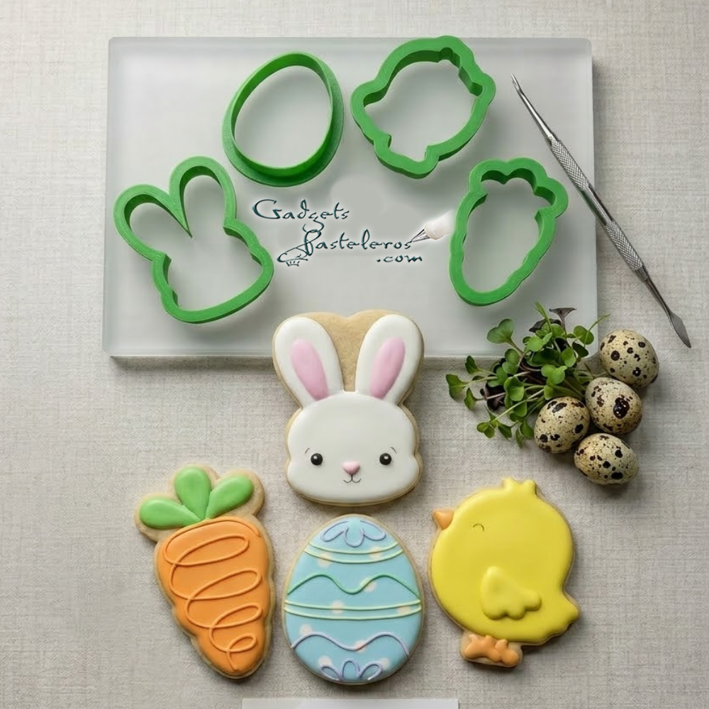 Pack x 4 Cortadores + Sellos Pascua: Conejo, Pollito, Huevo y Zanahoria - Imagen 2