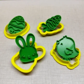 Pack x 4 Cortadores + Sellos Pascua: Conejo, Pollito, Huevo y Zanahoria