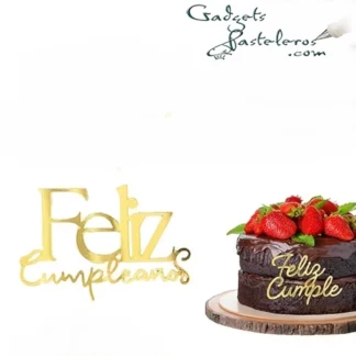 Topper Acrílico Frontal dorado Feliz Cumpleaños Mini